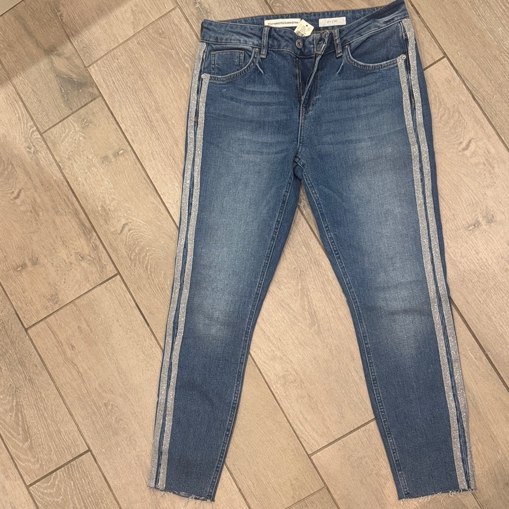 Pilcro and the Letterpress Blue Jeans with Silver Stripes